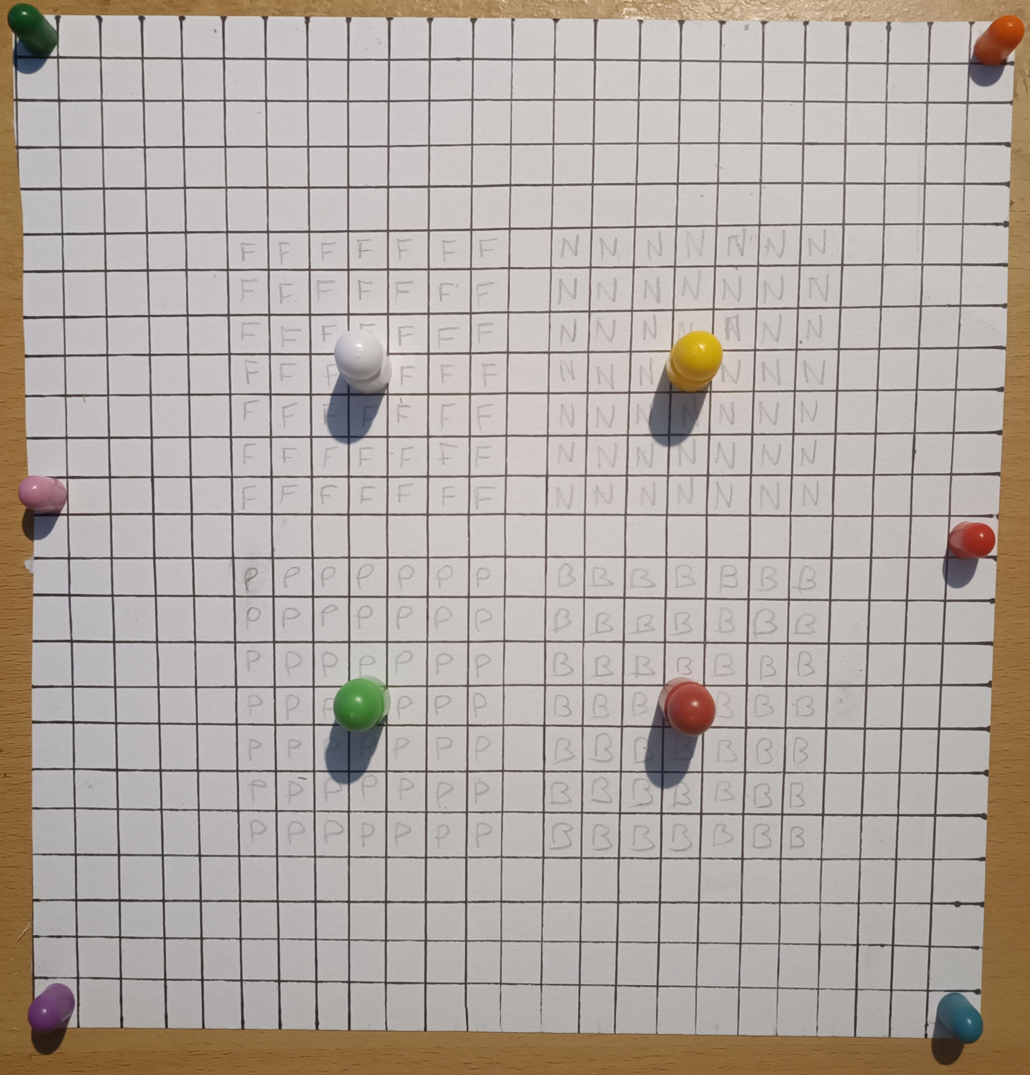 Board (map) and pieces (ships) placed, with pirate ships on each side and Colonial Navy ships in the centre.